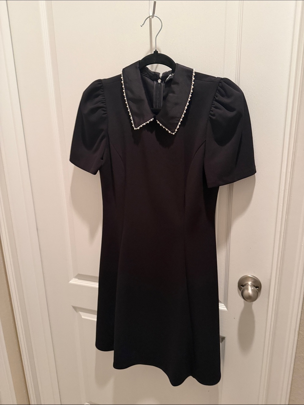 Karl Lagerfeld size 8 black witth n Pearl-Trim Short Sleeve Dress